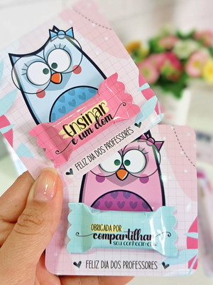 50 cards/tags com balas personalizadas - dia dos professores