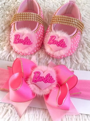 Sandalia de pérolas bebê barbie com faixa