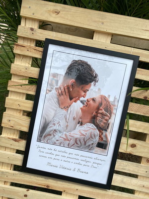 Quadro personalizado recepcao casamento foto e frase 43x63cm