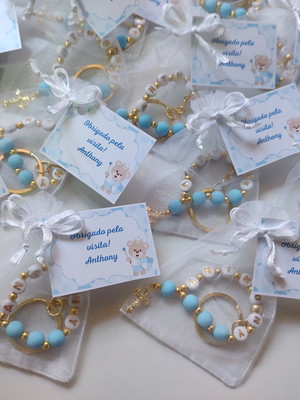 Mini terço chaveiro personalizado cruz dourada com tag