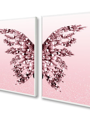 Kit 2 quadros decorativos borboleta rosa moldura e vidro