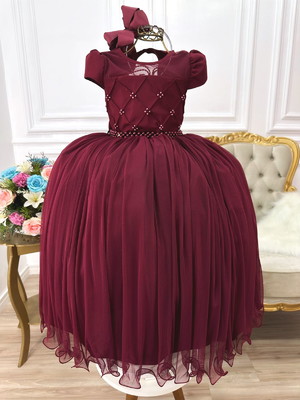 Vestido de festa infantil marsala longo 4/12