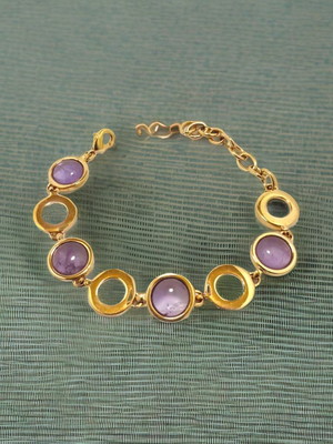 Semijoia pulseira com pedra quartzo banhada ouro 18k -dueto