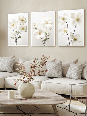 Quadros decorativos flores brancas modernas com moldura