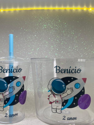 Astronauta- kit copo e balde 300ml personalizado acrilico