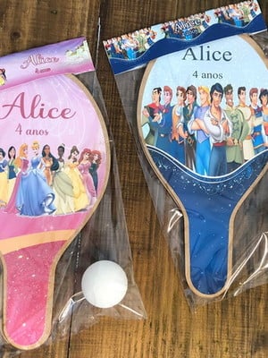 Kit raquetes, personalizado princesas e principes da disney