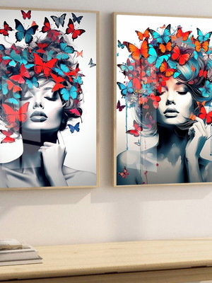 Kit 2 quadros abstrato flores mulheres floridas luxo
