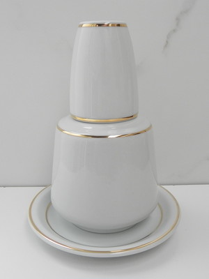 Moringa copo prato porcelana 800 ml. decoração filetes ouro