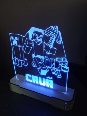 Luminária abajur acrílico minecraft - decoração festa quarto