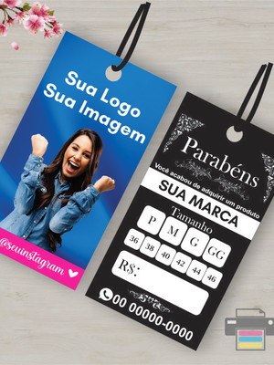 500 tag personalizada com logomarca - frente e verso