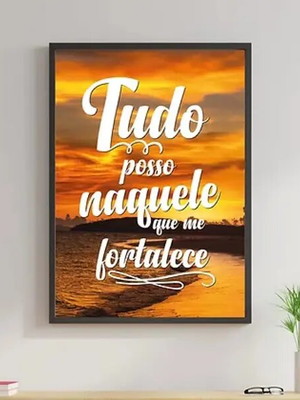 Quadro por do sol tudo posso-a4 com vidro