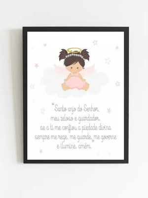 Quadro santo anjo anjinha menina-a4 com vidro