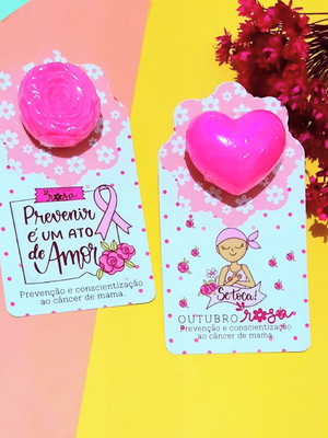 Card com mini sabonete- outubro rosa