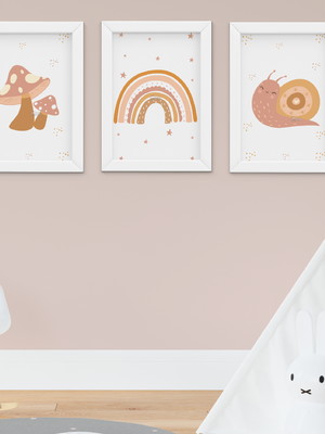 Quadro infantil quarto bebê menina jardim arco-íris boho