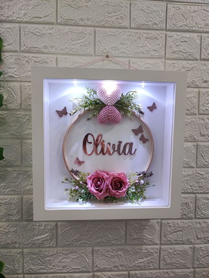 Quadro ,porta maternidade com led e flores