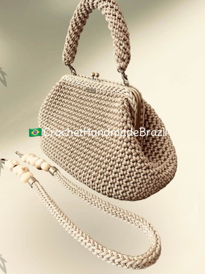 Bv20 - bolsa grande vintage retro crochê 2 alças fecho vovó