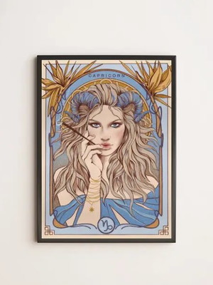 Quadro vintage signo capricórnio-a4 com vidro