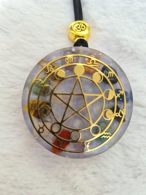 Orgonite colar pentagrama 4 elementos,fases da lua, signos