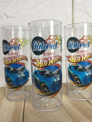 Copo long drink cristal personalizado- hot wheels