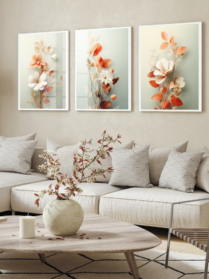Kit 3 quadros decorativos flores sala quarto moldura e vidro