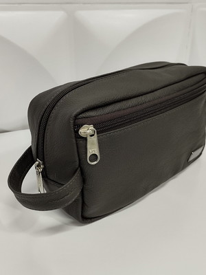 Necessaire couro legítimo cor marrom personalizada