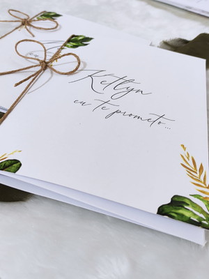 Par de cadernos votos para casamento - folhas verdes