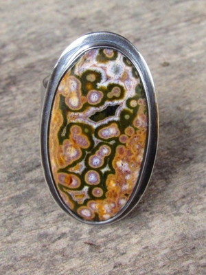 Anel de prata 925 pedra natural jaspe terra libélula