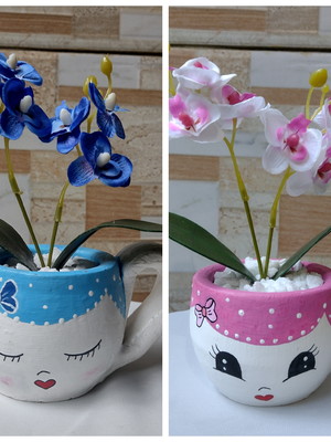 Vaso de barro em formato de xícara p/plantas tam: (p)