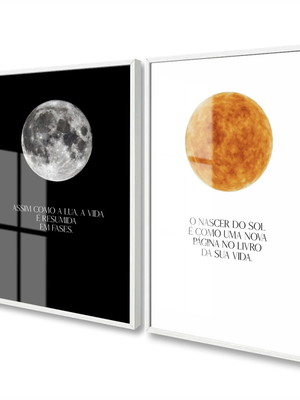 Quadro decorativo sol e lua frases com vidro moldura branca