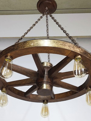 Lustre rústico roda de 60cm com 5 soquetes
