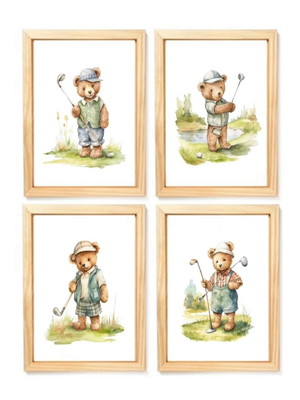 Kit quadro infantil urso golf decorativo quarto bebê criança