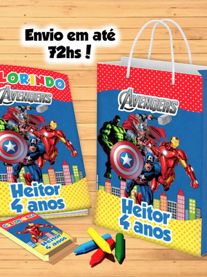 Kit colorir giz sacola vingadores (envio rápido)