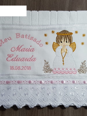 Toalha batizado batismo presente bordada personalizada