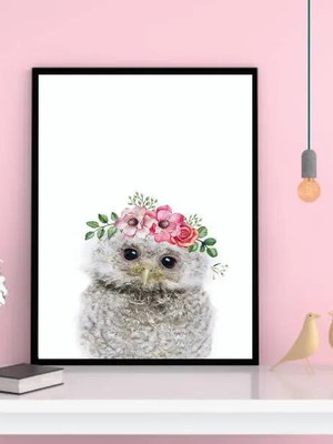 Quadro corujinha coroa de flores-a4 com vidro