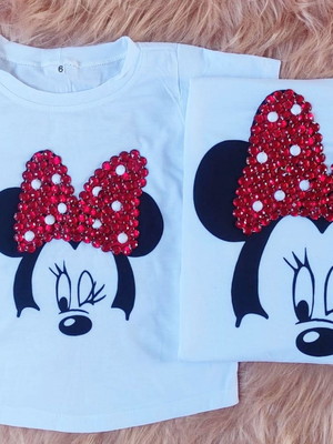T-shirt tal mãe tal filha com bordado - minnie rosa