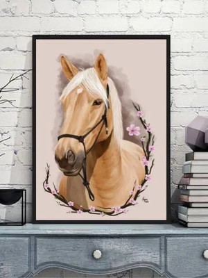 Quadro decorativo cavalo com flores-a4 com vidro