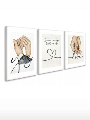 Quadros decorativos frase mãos casal quarto com vidro