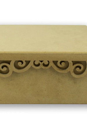 Caixa tampa arabesco de madeira crua mdf - tamanho: 19 x 08