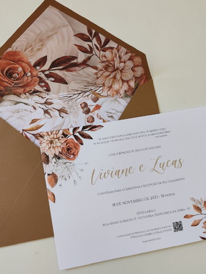 Convite casamento envelope forrado terroso / terracota