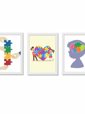 Kit 3 quadros decorativos autismo pediatria 20x30cm