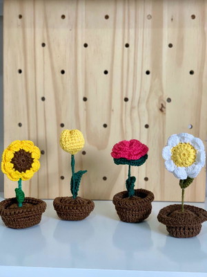 Vasos com flores em croche
