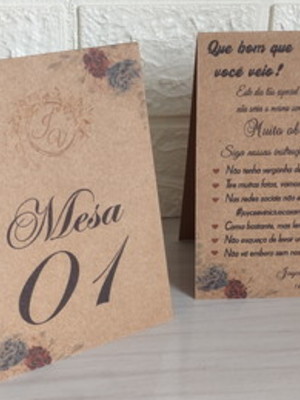 Plaquinha de agradecimento e número de mesa - rústico