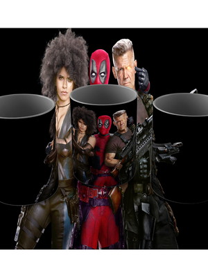 Caneca deadpool 2 (2018): dominó, deadpool e cable