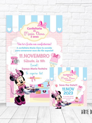 Convite virtual + save the date, confeitaria da minnie