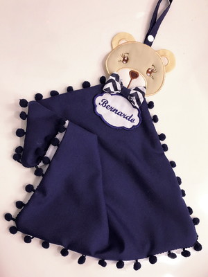 Naninha urso azul marinho porta chupeta personalizada
