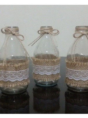 Garrafinhas decoradas com juta e renda - kit com 10