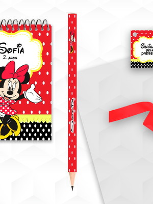 Bloquinho com lápis minnie personalizado
