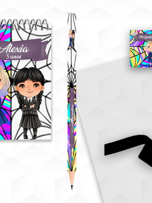 Bloquinho com lápis wandinha cute personalizado