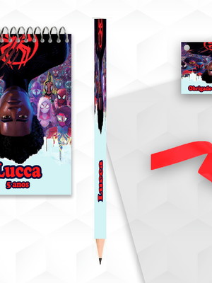 Bloquinho com lápis aranha verso filme 2 personalizado