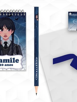 Bloquinho com lápis wandinha personalizado